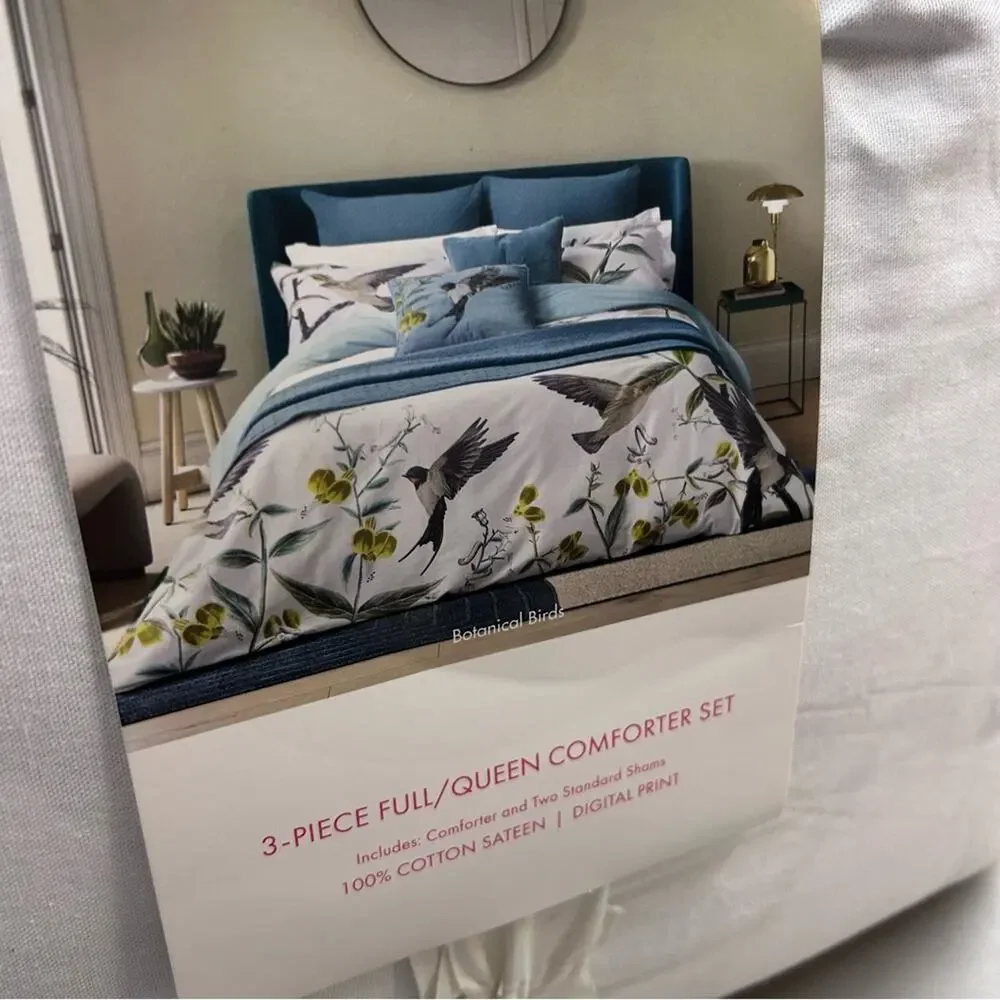 Ted Baker Full / Queen Comforter Set + 2 Std Shams Botanical Birds Floral NEW